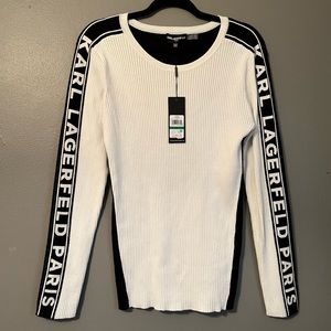 NWT Karl Lagerfeld Sz Large White Ribbed Logo Top!